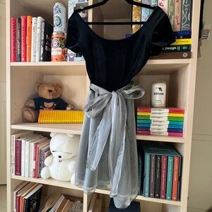 🖤 VINTAGE Ann Taylor Black Velvet Dress w/ Silver Ribbon